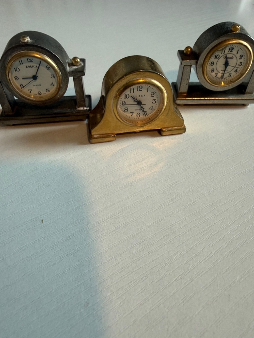 Brass and Silver Mini Mantel Clocks - Gold and Silver Decorative Set